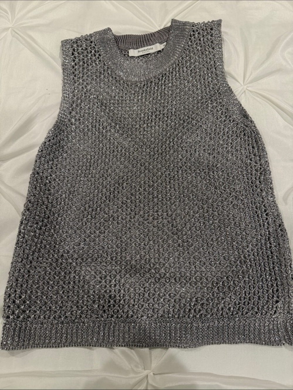 Brooksfield Metallic Openwork Sleeveless Sweater - Gray Size XS